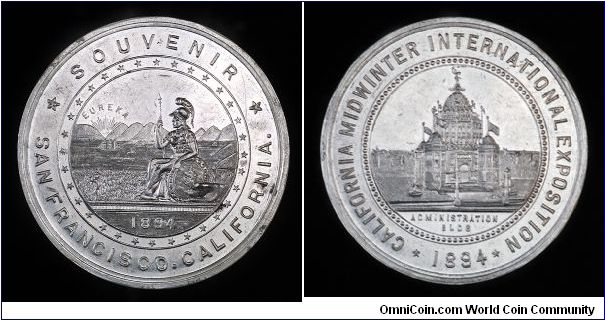 California Midwinter International Exposition large aluminum medal, 51 mm