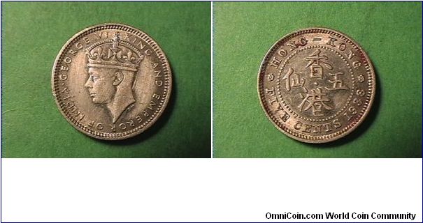 GEORGE VI KING AND EMPEROR OF INDIA
HONG KONG 5 CENTS
nickel