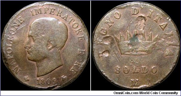 Soldo, Napoleonic Kingdom of Italy.

Milan mint, a very beat up example.                                                                                                                                                                                                                                                                                                                                                                                                                                          