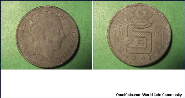 LEOPOLD III KONING DER BELGEN
5 FRANCS
zinc