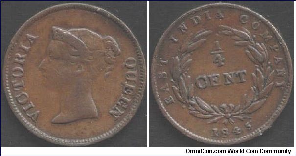 Straits Settlements 1/4 cent issued by The British East India Company.