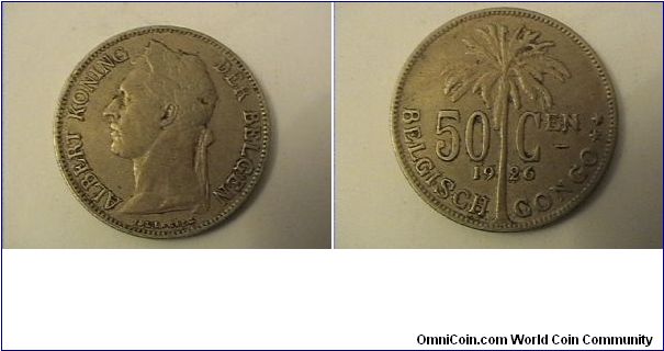 ALBERT KONING DER BELGEN
BELGISCH CONGO 50 CENTIMES
copper-nickel