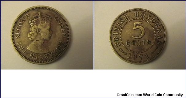 QUEEN NELIZABETH THE SECOND
BRITISH HONDURAS 5 CENTS
nickel-brass