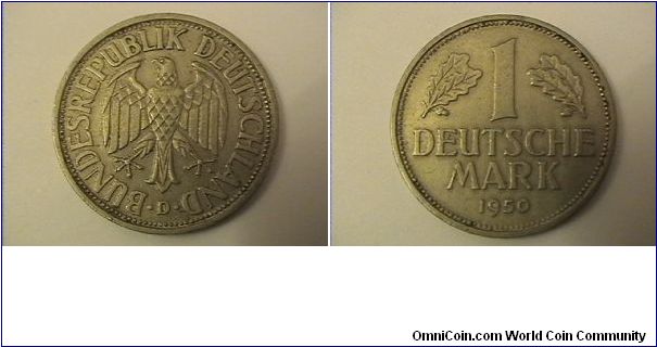 German Federal Republic
BUNDESREPUBLIK DEUTSCHLAND
1950-D
copper-nickel