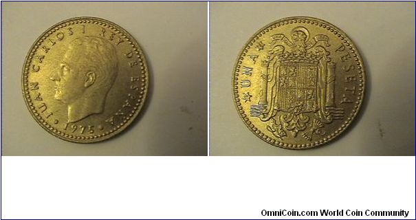 JUAN CARLOS I REY DE ESPANA
UNA PESETA
1975 (79 in star)
alum-bronze