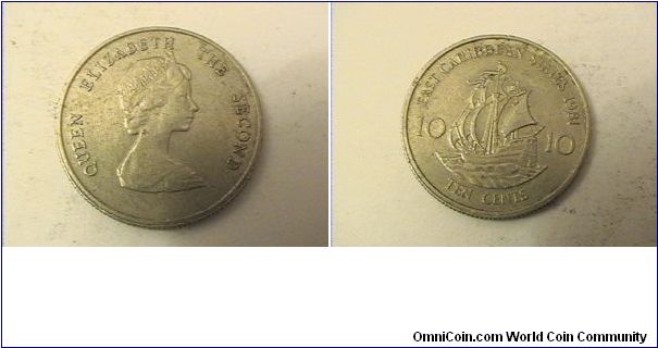 QUEEN ELIZABETH THE SECOND
EAST CARIBBEAN STATES
10 CENTS
copper-nickel