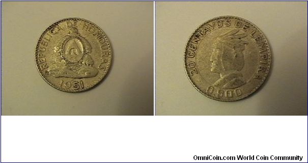 REPUBLICA DE HONDURAS
20 CENTAVOS DE LEMPIRA
0.900 silver