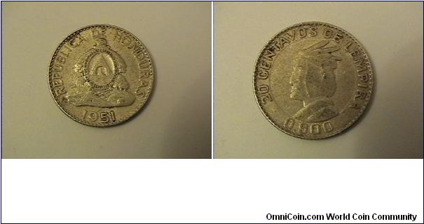 REPUBLICA DE HONDURAS
20 CENTAVOS DE LEMPIRA
0.900 silver