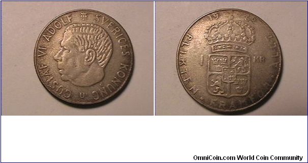 GUSTAF VI ADOLF SVERICES KONUNG
PLIKTEN FRAMFOR ALLT 1 KRONA
0.400 silver