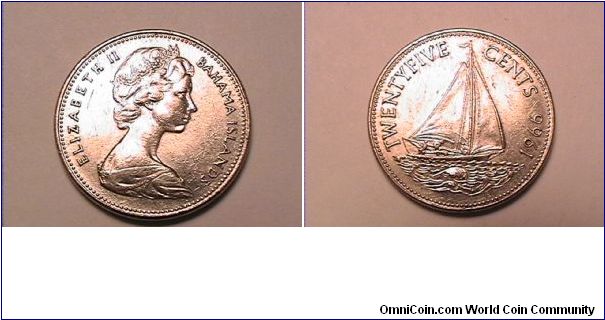 ELIZABETH II BAHAMAS ISLANDS
TWENTYFIVE CENTS
nickel