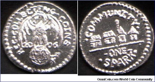 Handstruck silver token, made the same way as the Roman denarius, and denominated as `1 Spark'. Made for the newsgroup rec.collecting.coins 
in 2006.