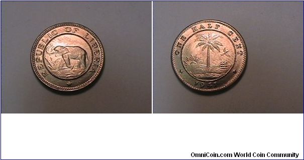 REPUBLIC OF LIBERIA
ONE HALF CENT
copper-nickel