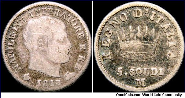 5 Soldi, Napoleonic Kingdom of Italy.

Milan mint.                                                                                                                                                                                                                                                                                                                                                                                                                                                                