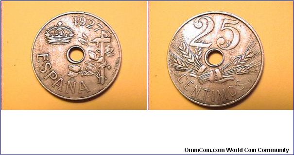 ESPANA
25 CENTIMOS
1927 PC-S
copper-nickel