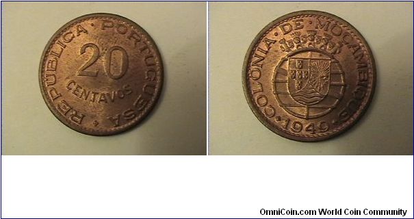 REPUBLICA PORTUGUESA 20 CENTAVOS
COLONIA DE MOCAMBIQUE
bronze