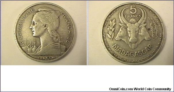REPUBLIQUE FRANCAISE
5 FRANCS MADAGASCAR
alum