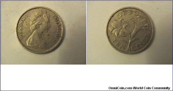 ELIZABETH II BERMUDA
TEN CENTS 
copper-nickel