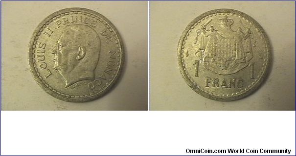 LOUIS II PRINCE DE MONACO
1 FRANC
no date, alum