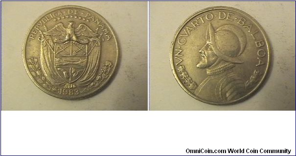 REPVBLICA DE PANAMA
VN CVARTO DE BALBOA
copper-nickel clad copper