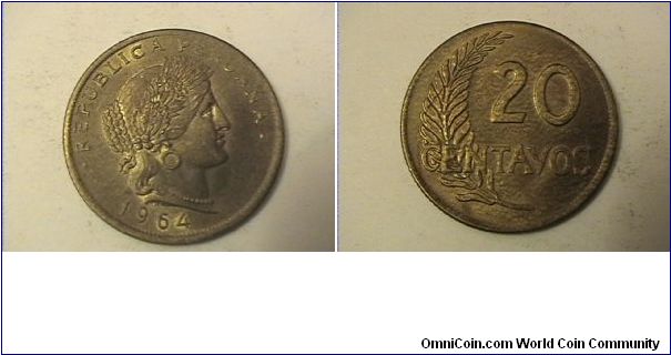 REPUBLICA PERUANA
(weak strike on Peruana)
20 CENTAVOS
brass