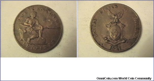 ONE CENTAVO FILIPINAS
UNITED STATED OF AMERICA 1944-S
bronze