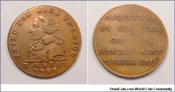 Th. Hardy tried for high treason.

British copper token
