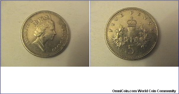 ELIZABETH II DG REG FD 
5 NEW PENCE
copper-nickel