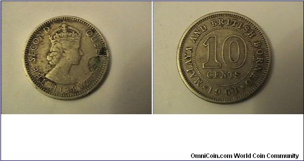 QUEEN ELIZABETH THE SECOND
MALAYA AND BRITISH BORNEO
10 CENTS
copper-nickel