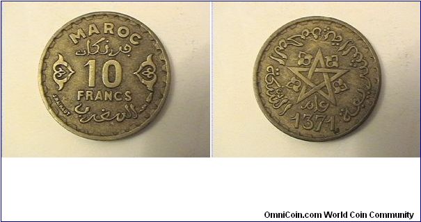 MAROC
10 FRANCS
AH 1371 (1952)
alum-bronze