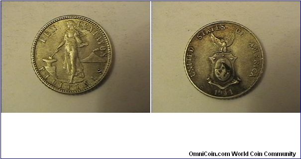TEN CENTAVOS FILIPINAS
UNITED STATES OF AMERICA
1944-D
0.7500 silver