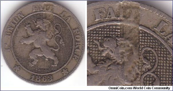 5 Centimes 1863 - Struck through Scrap