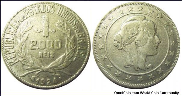 Brazil 1924 2000 reis. Thanks to Jose.