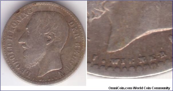 1 Franc 1887 - Dutch Legends - Filled Die which causes L. WIENER to look like I. WIENER