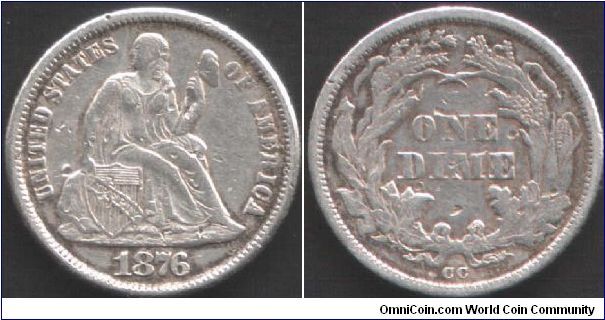 1876 CC dime. Bought this on impulse just to find I already have it....and in higher grade. :(