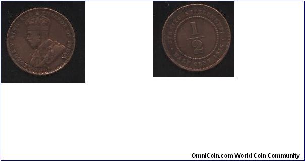 1/2 cent. Strait Settlements. King & Emperor Of India George V