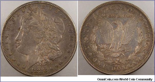 1883 s Slight doubling reverse at America