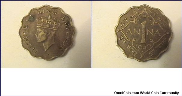 GEORGE VI KING EMPEROR
INDIA 1 ANNA
nickel-brass