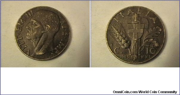 VITT EM III RE E IMP
ITALIA 10 CENTESIMI
1943-R-XXI
alum-bronze