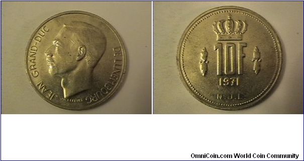 JEAN GRAND DUC DE LUXEMBOURG
10 FRANCS
N.J.L.
nickel