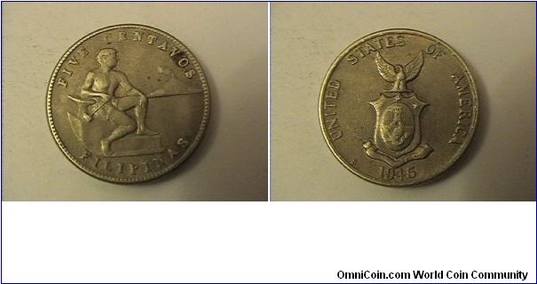FIVE CENTAVOS FILIPINAS
UNITED STATES OF AMERICA 1945-S
copper-nickel