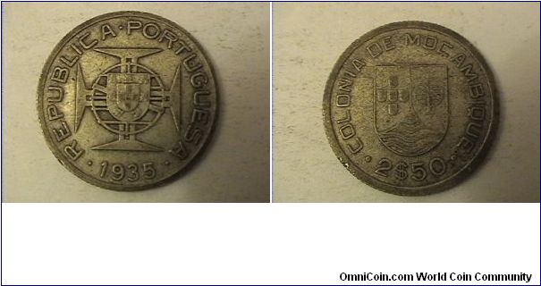 REPUBLICA PORTUGUESA
COLONIA DE MOCAMBIQUE 2.50 ESCUDOS
0.6500 silver