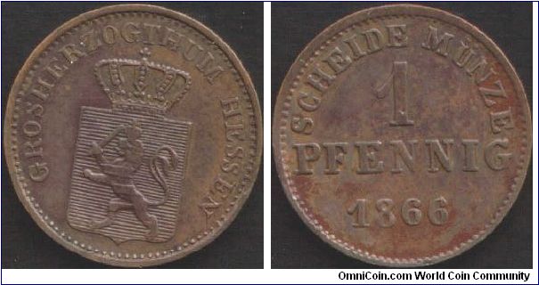 Hesse Darmstadt- copper 1 Pfennig