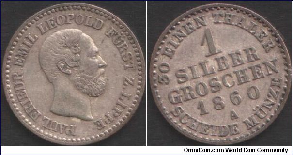 Lippe Detmold - 1 Silber Groschen. One year only. Nice portrait coin