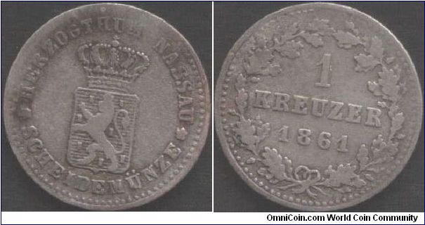 Nassau - silver 1861 Kreuzer
