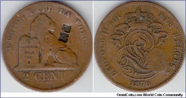2 Centimes 1870 - Countermarked FM