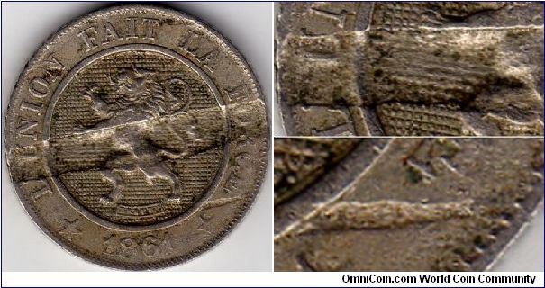 10 Centimes 1861 - Struck Through Scrap