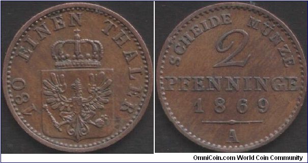 Prussia -1869 2 pfenninge