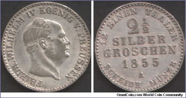 Prussia - 1855A 2 1/2 silber groschen