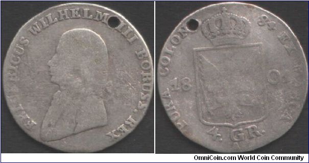 Prussia - 1801 silver 4 groschen. Napoleonic era.