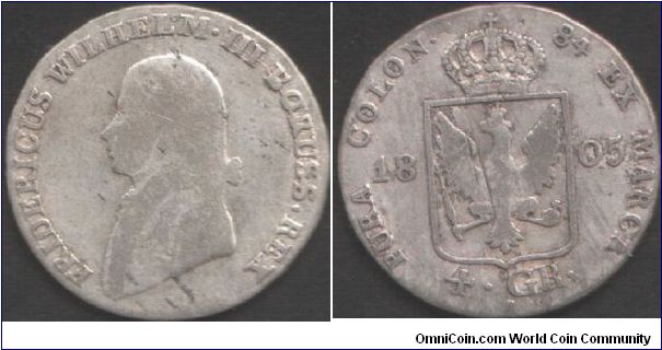 Prussia - 1805 silver 4 groschen. Napoleonic era.